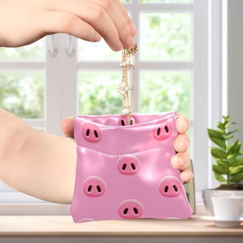 Leather Waterproof Portable No Zipper Purse, Coin Pocket Pouch Change Holder, Small Storage Bag for Men Women Headset Credit Card ID Key Lipstick, (Cute Pig Snouts)