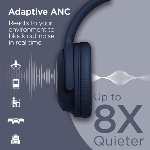 HyperGear Foldable Over-Ear Headphones - Wireless Bluetooth Headphones with Active Noise Cancelling, HD Audio, 40mm Drivers, and Deep Bass, Blue