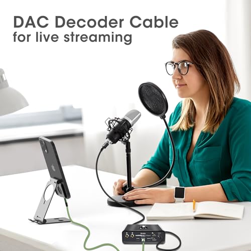 OTG Cable, iPhone Streaming Digital Audio Cable | With USB charging plug, With DAC/ADC decord chipset, Compatible with FiiO amp, mixer for podcast, creator and musician - size: 16 Ft.