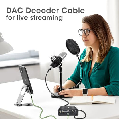 OTG Cable, iPhone Streaming Digital Audio Cable | With USB charging plug, With DAC/ADC decord chipset, Compatible with FiiO amp, mixer for podcast, creator and musician - size: 16 Ft.