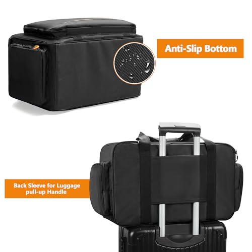 Speaker Carrying Bag Compatible with Mackie Thump Go 8", Loudspeaker Bag | with Removable Bottom Board, Padded Handle and Shoulder Strap, Multiple Pockets for Microphone, Cable, Storage, Black