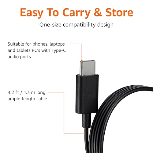 Amazon Basics Wired Earbuds with Microphone, in-Ear Headphones, USB-C, 4.2 ft Cable, S/M/L Ear Tips, Black - style: USB-C