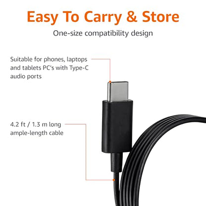 Amazon Basics Wired Earbuds with Microphone, in-Ear Headphones, USB-C, 4.2 ft Cable, S/M/L Ear Tips, Black - style: USB-C