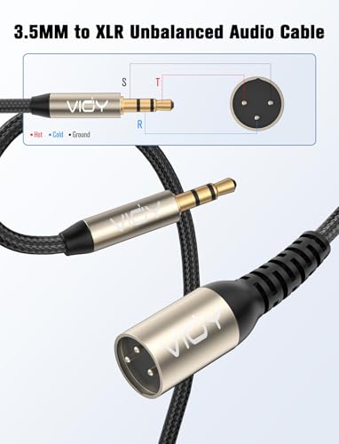 VIOY XLR to 3.5mm Cable 32.8FT, 1/8 TRS Male to XLR Male Unbalanced Cord - size: 32.8FT