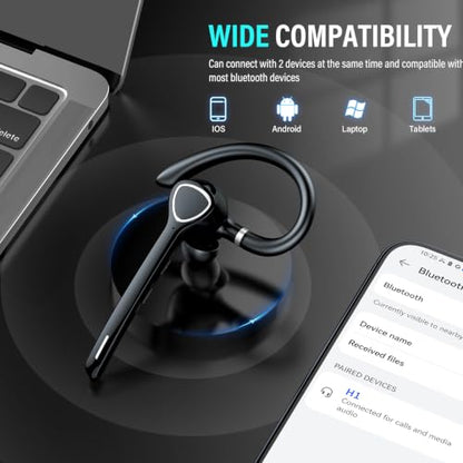 Bluetooth Headset, Single-Ear ENC Mic, Mute Button, 90H, Midnight Black | APTX HD Audio, Dual Device Connectivity, Lightweight All-Day Comfort, Noise Cancelling Mic, Ideal for Truckers & Office