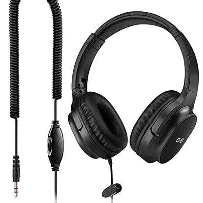 18Ft Extra Long Cord Headphones for TV Watching & PC with Volume Control | Over Ear Stereo Headset with 5.5M Extension Spring Coiled Cord, Universal 3.5mm AUX Audio, Ideal Gift for Parents & Seniors