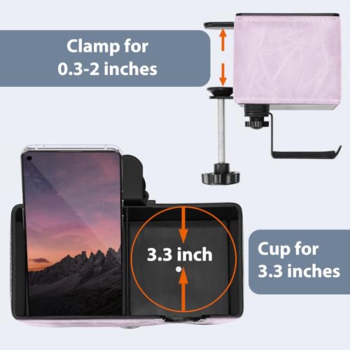 Under Desk Cup Holder Clamp on Cup Holder PU Leather Clip on Desk Organizer | Desk organizer with pencil holder clamp on side, under desk hanging organizer, clip on cup holder desk phone stand holder PU - color: Violet