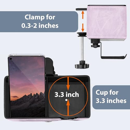 Under Desk Cup Holder Clamp on Cup Holder PU Leather Clip on Desk Organizer | Desk organizer with pencil holder clamp on side, under desk hanging organizer, clip on cup holder desk phone stand holder PU - color: Violet