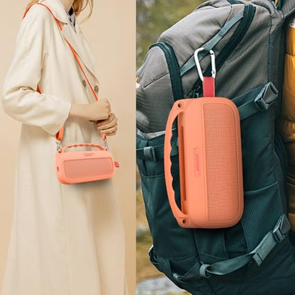 co2CREA Soft Silicone Case for Bose SoundLink Flex 2nd Gen, Orange | Skin-Friendly Handle, Adjustable Shoulder Strap, Crossbody Carrying, Aluminum Carabiner, Lightweight - color: Orange Case