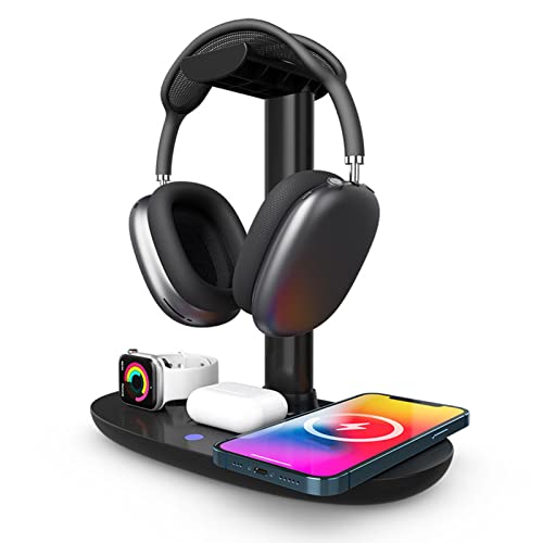 Headphones Stand Wireless Charging Stand 4 in 1 Charging Station | Headset Stand Suitable for Mobile Phones, Headphones, Watches and Headphone Hangers