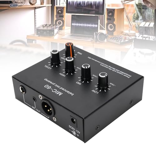 Microphone Preamp Mic Gain Booster 48V Power Supply Mic Pre Amp for Dynamic Condenser XLR 3.5mm 6.35mm Inputs Outputs (with 3.5mm Sound Cable) - size: With 3.5mm Sound Cable