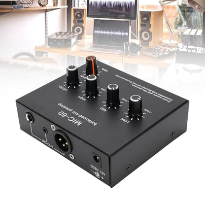 60dB Gain Microphone Preamp, Studio Quality Sound, 48V Power, 3 Channel Input, XLR Output, Line Out, for SM7B, with 48V Power, for 55SH (With 3.5mm Sound Cable) - size: With 3.5mm Sound Cable
