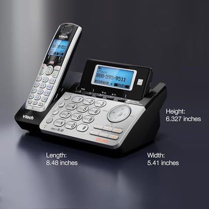 VTech 4-Handset 2-Line Cordless Phone for Small Business or Home with Answering System and Mailbox on Each Line, Caller ID/Call Waiting, Conference Call | DS6151 with 4 Handsets Bundle (Black/Silver) - size: 4 Handsets