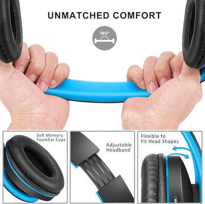 ZIHNIC Bluetooth Headphones Over-Ear, Black/Blue | Foldable Wireless and Wired Stereo Headset Micro SD/TF - color: Blue