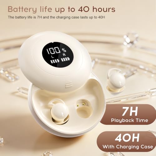 Sleep Earbuds Bluetooth with Noise Blocking for Side Sleepers | Wireless Sleeping Headphones,with LED Display,Invisible Sleep Earbuds,Beige - color: Beige