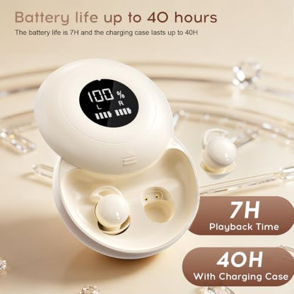 Sleep Earbuds Bluetooth with Noise Blocking for Side Sleepers | Wireless Sleeping Headphones,with LED Display,Invisible Sleep Earbuds,Beige - color: Beige