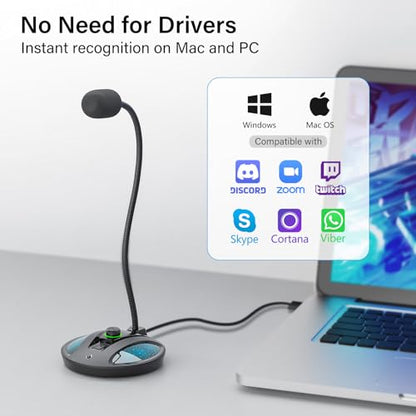 Plug & Play USB Microphone for PC, Desktop Condenser Mic | cardioid mic with noise reduction. Mute button. For podcasting, streaming, gaming. Works with Windows, Mac. - color: Black 3