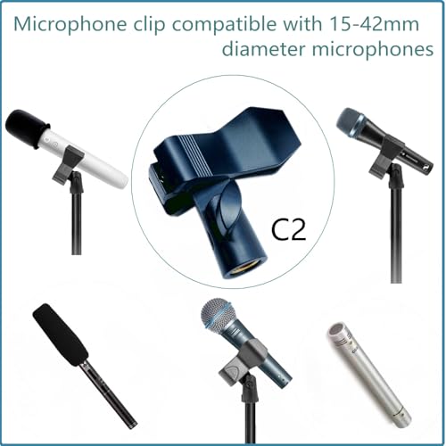 2 Pack KayNicam Universal Microphone Clip Holder for Dynamic & Condenser Mics - Adjustable Mic Clamp for 0.6" to 2.4" Diameter (1.5-6cm) - Includes 5/8", 3/8", 1/4" Metal Threads. - color: Black(C1+C2)
