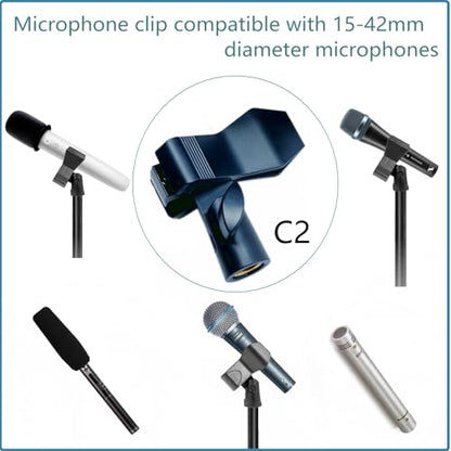 2 Pack KayNicam Universal Microphone Clip Holder for Dynamic & Condenser Mics - Adjustable Mic Clamp for 0.6" to 2.4" Diameter (1.5-6cm) - Includes 5/8", 3/8", 1/4" Metal Threads. - color: Black(C1+C2)