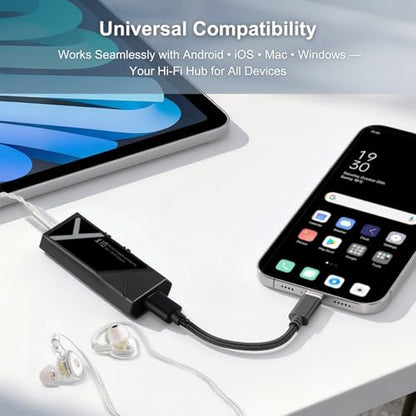 Surfans X10 Portable DAC Headphone Amplifier, USB-C DAC Dongle with 3.5mm & 4.4mm Balanced Outputs, Up to 522mW, ES9028Q2M Hi-Res Audio Adapter for IEMs/Headphones, iPhone/Android,PC/Mac - color: Black