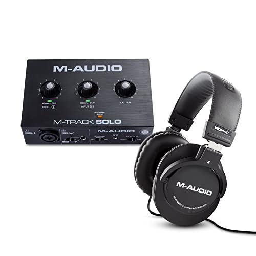 M-Audio M-Track Solo USB Audio Interface with XLR Input Plus M-Audio Over Ear Studio Headphones with Closed Back Design for Monitoring