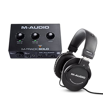 M-Audio M-Track Solo USB Audio Interface with XLR Input Plus M-Audio Over Ear Studio Headphones with Closed Back Design for Monitoring