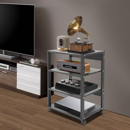 4-Tier AV Media Stand, Stereo Components Storage Cabinet, Movable Audio Rack Tower Player Stand for Living/Gaming/Recording Room - size: 4-Tier