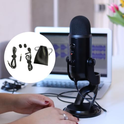 Beaupretty Lapel Condenser Microphone Kit with Clip, 2m Long Wire Hands-Free Mini Recording Mic Set Including Pu Carrying Case and 3.5mm Adapter for Audio Recording and Presentation