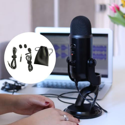 Beaupretty Lapel Condenser Microphone Kit with Clip, 2m Long Wire Hands-Free Mini Recording Mic Set Including Pu Carrying Case and 3.5mm Adapter for Audio Recording and Presentation