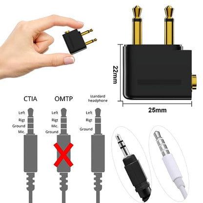 Eanetf Airplane Headphone Adapter 3-Pack Dual 3.5mm Gold Plated | Dual 3.5mm airplane headphone adapter, 3 pack, Gold plated, For in-flight entertainment, Plug and play, Compact travel size