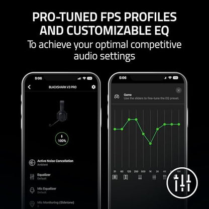 Razer BlackShark V3 Pro Wireless ANC Gaming Headset for PC, Black | Full Band Mic, 50mm Drivers, 2.4 GHz, Bluetooth, USB, 3.5mm, Works with Mac, PS5, Nintendo Switch, Smartphone, 70 Hr Battery - color: Black, style: PC