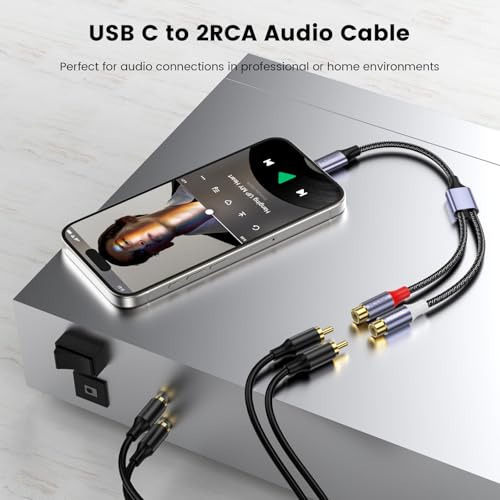 MOSWAG USB-C to Dual RCA Audio Adapter Cable Female | Gold plated braided audio splitter for PC,phone,tablet,speaker,amp,car stereo Stable,withstands frequent plugging,plug&play - size: 1 Pack