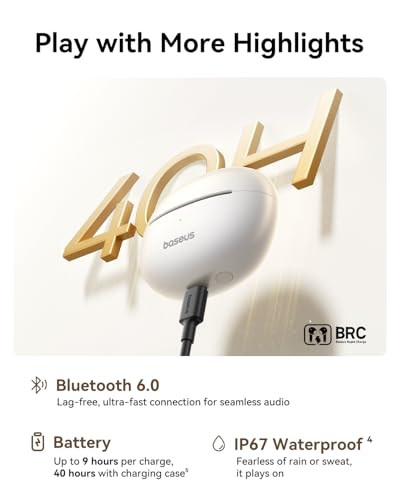 Baseus Bowie MC1 Pro Open Ear Clip-On Headphones, Hi-Res LDAC & HiFi4 Acoustic Sound, 5g Ultra-Lightweight Comfort, SuperBass 2.0, DNN 4-Mic AI Clear Calls, IP67 Waterproof, Bluetooth 6.0 (White) - color: White