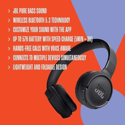 JBL Tune 520BT - Wireless On-Ear Headphones, Up to 57H Battery Life and Speed Charge, Lightweight, Comfortable and Foldable Design, Hands-Free Calls with Voice Aware (White) - color: White