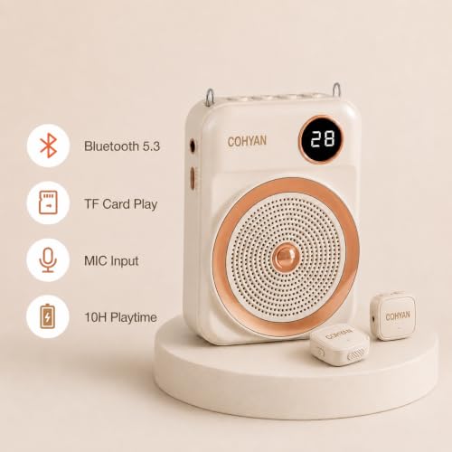 Voice Amplifier for Teachers with Dual Magnetic Wireless Lavalier Microphones & Noise Reduction - Bluetooth Portable Rechargeable Speaker for Classroom, Meetings, Yoga, Speeches