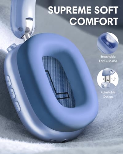 Wentronic Y02 Active Noise Cancelling Wireless Headphones, Blue | Over-Ear, Bluetooth, 60H Playtime,Crystal Clear Calls, Hi-Res Audio, Big Bass, Foldable Lightweight for Travel Home Office - color: Blue