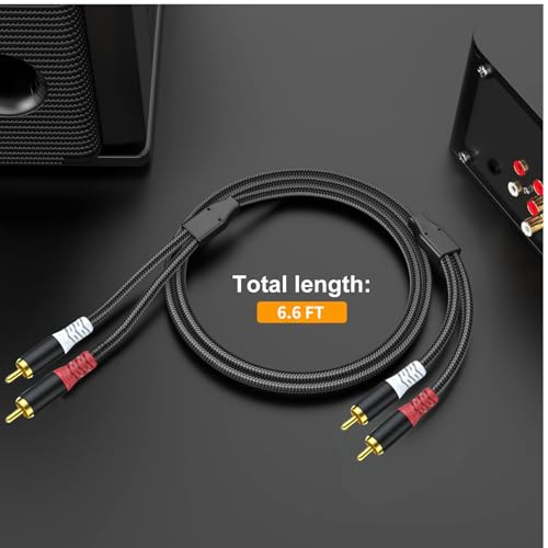 HOSONGIN RCA Audio Cable 6.6FT - Dual Shielded Noise Free Durable Braided Male to Male Long Audio Cord for Home Theater/Amplifier/Speaker/Audio Receiver/Vinyl Record Player/SoundBar - 6.6 feet - size: 6.6FT-1Pack