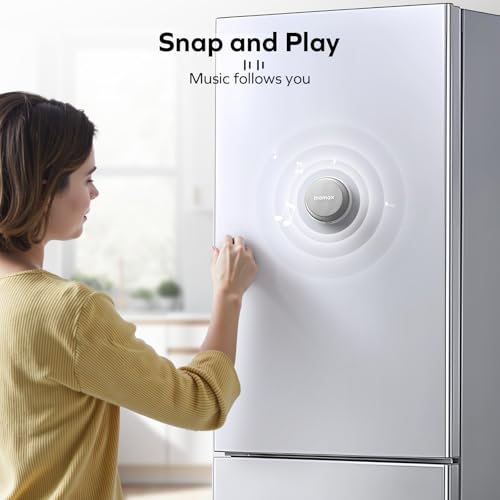 MOMAX Magnetic Portable Wireless Speaker, Enhanced Bass & Clear Sound | IPX6 Waterproof with Aluminum Alloy Design & 12H Playtime for Travel, Shower, Kitchen & More - color: Silver