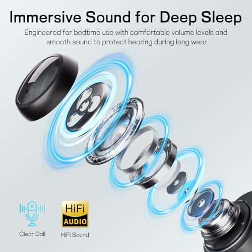 Sleep Earbuds for Side Sleepers, Mini Invisible Bluetooth Earbuds, Ultra-Light Sleep Headphones HiFi Sound, Long Battery Life, LED Display, Bluetooth 5.4, ANC Noise Cancelling, Black