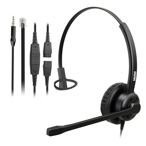 MAIRDI Office Headset with RJ9 Jack for Cisco Phone, Including 3.5mm Jack for Cell Phone PC Laptops, Mono Telephone Headset with Noise Canceling Microphone for Call Centers Landline Deskphone - style: Monaural