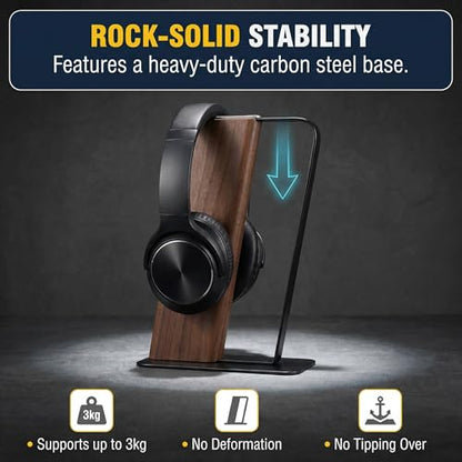 Headphone Stand Desk Cute, No Assembly, Dark Brown | Weighted Base Headset Holder for AirPods Max Sony Bose Beats Sennheiser, Stable Gaming & Studio Earphone Rack, - color: DARK