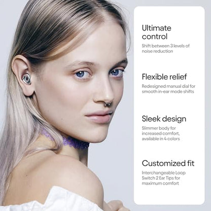 Loop Switch 2 Adjustable Ear Plugs - 3 Modes for Ultimate Control | 20-26dB SNR noise reduction. Flexible fit. For focus, travel, socializing, festivals & more - color: Silver