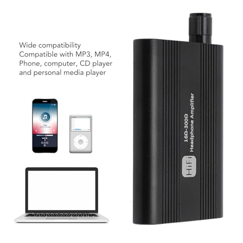 Portable Headphone Amplifier, 16-300Ω Earphone Amp with 2 Stage Gain, 3.5mm AUX in/Out, 1500mAh Battery, Volume Control, for MP3 MP4 Phone Computer