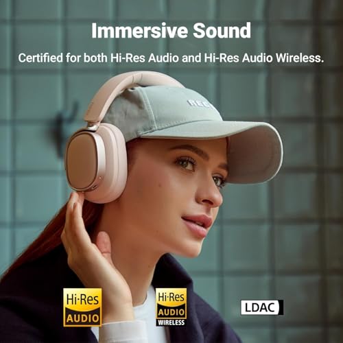 Edifier ES850NB Active Noise Cancelling Over-Ear Headphones, Pink | 92H Playtime, Wired & Wireless Hi-Res Audio, Fast Charging, Clear Calls for Home Office Travel - color: Pink