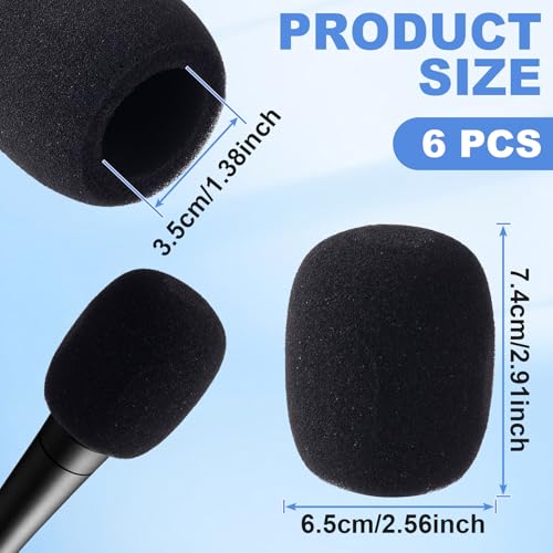 6 Pcs Microphone Cover, High Density Thickened Microphone Windscreens, Foam Mic covers for Most Standard Handheld Microphone (Black)