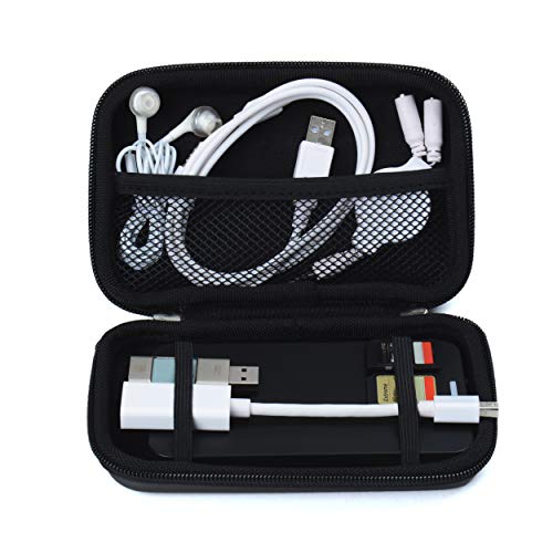 eBigValue Black Nylon 5.2 Inch Earphone Case Pouch Organizer Bag for Earbuds Cables Chargers USB Drives Memory Cards Portable Hard Drives and Small Gadgets