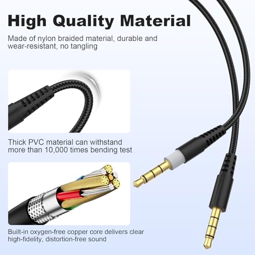 Cloud Alpha Cable Replacement Audio Cord Wire with Inline Mute and Volume Control Compatible with Kingston HyperX Cloud Alpha/Alpha S, Cloud Mix, Logitech G933, G633 Gaming Headsets (Black) - color: Black