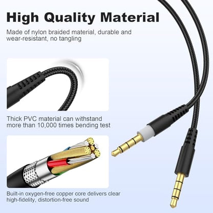 Cloud Alpha Cable Replacement Audio Cord Wire with Inline Mute and Volume Control Compatible with Kingston HyperX Cloud Alpha/Alpha S, Cloud Mix, Logitech G933, G633 Gaming Headsets (Black) - color: Black