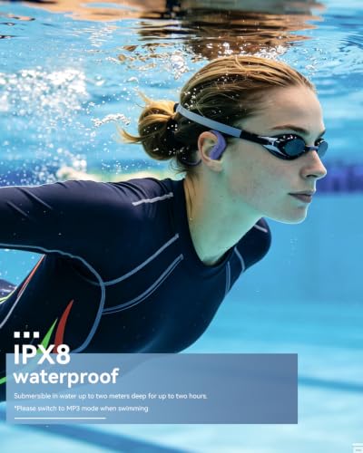 SANOTO Swimming Headphones, in Ear Bone Conduction Earbuds Bluetooth 5.4, IPX8 Waterproof Earbuds Sport, 8G MP3 Player Swimming Earphones, Underwater Headphones for Swim Run Surf Cycle - color: Blue