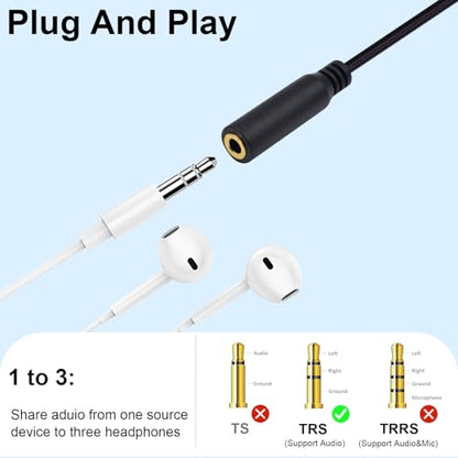Poyiccot USB C to 3.5mm Aux Jack Cable, 1 to 3 Ways USB C to 3.5mm TRS Female Splitter Headphone Stereo Cable Compatible with Headphone, Galaxy, MacBook, 30cm/1ft - style: 1 to 3 ways